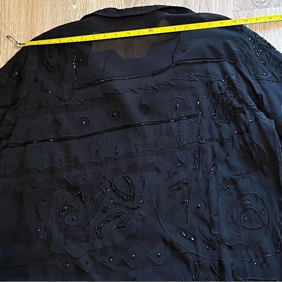 VTG Chico’s Black Beaded Oversized button Up Tunic Swim Cover Up Split Hem 3 XL - Picture 15 of 16